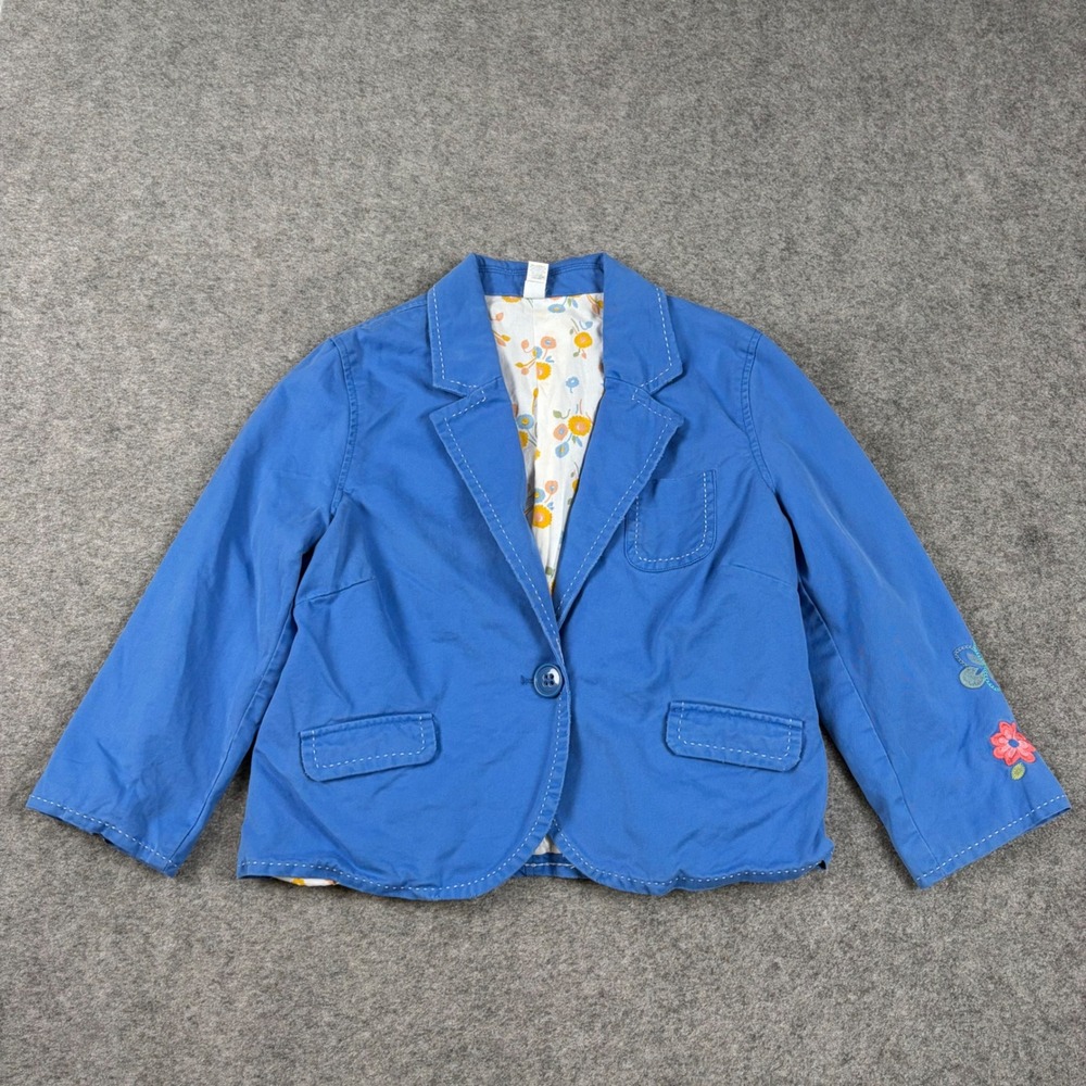 Old Navy Blazer Jacket Womens Large Blue Solid Floral Embroidered Preppy Twill